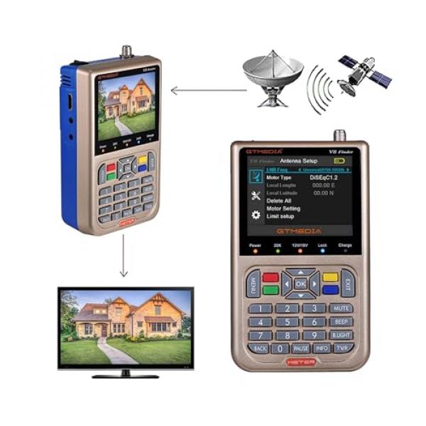 GT-Media V8– stark ausgestatteter SAT-Finder mit Farbdisplay und integriertem Akku